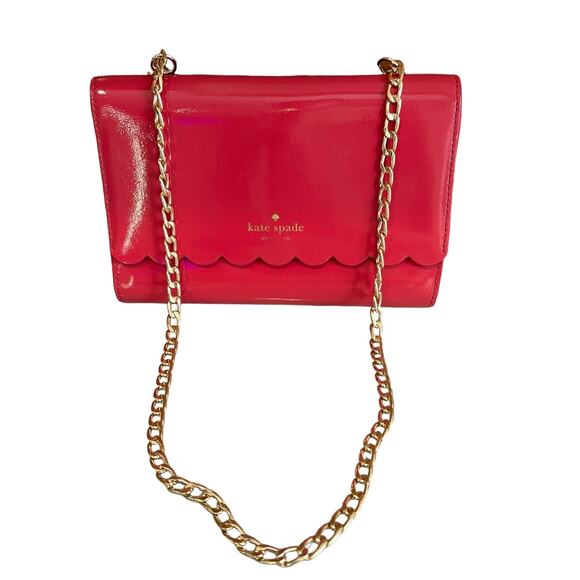 Kate Spade Gemma Wallet on Chain Hot Pink Patent Leather - Picture 1 of 11